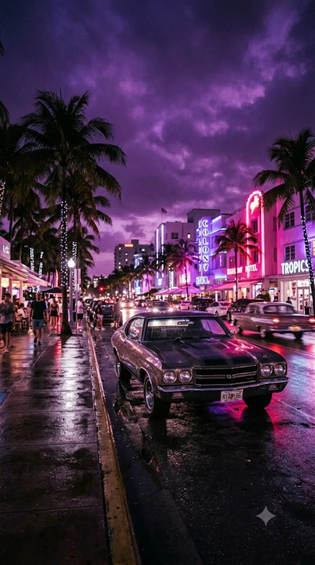 Ambiance nocturne de Vice City façon GTA 6 (illustration, image non officielle)